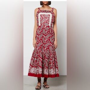 SEA New York Theodora Paisley Apron Peasant Boho Tiered Midi Maxi Dress Sz 4